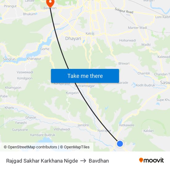 Rajgad Sakhar Karkhana Nigde to Bavdhan map