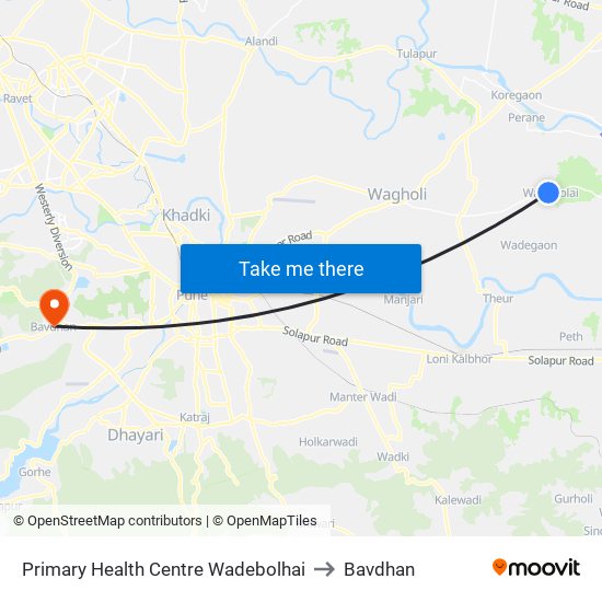 Primary Health Centre Wadebolhai to Bavdhan map