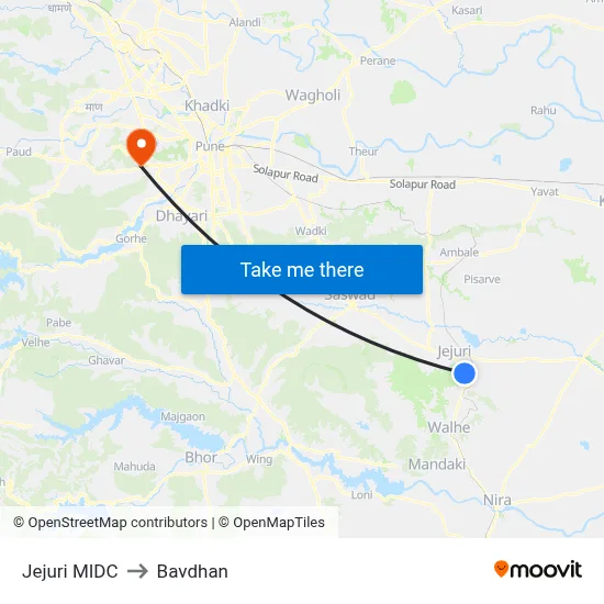 Jejuri MIDC to Bavdhan map