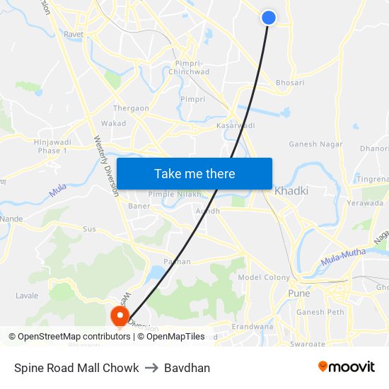Spine Road Mall Chowk to Bavdhan map