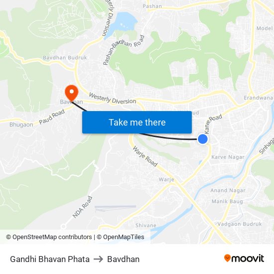 Gandhi Bhavan Phata to Bavdhan map