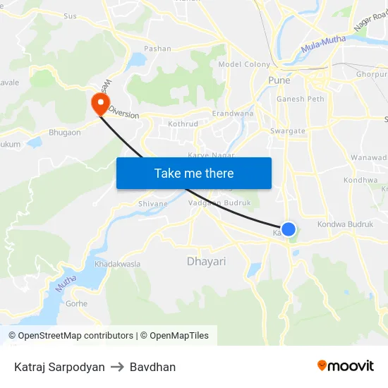 Katraj Sarpodyan to Bavdhan map
