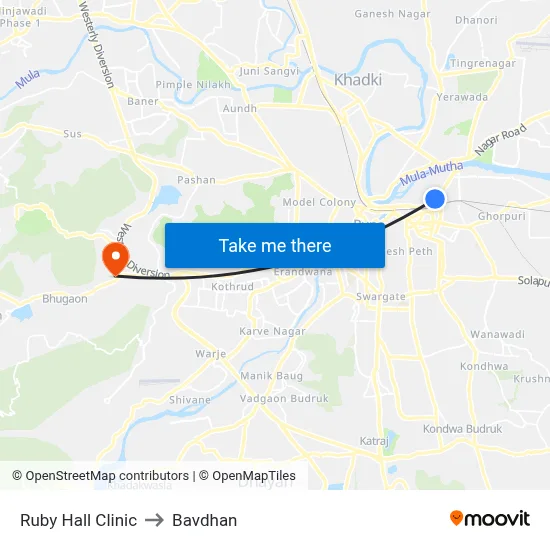 Ruby Hall Clinic to Bavdhan map