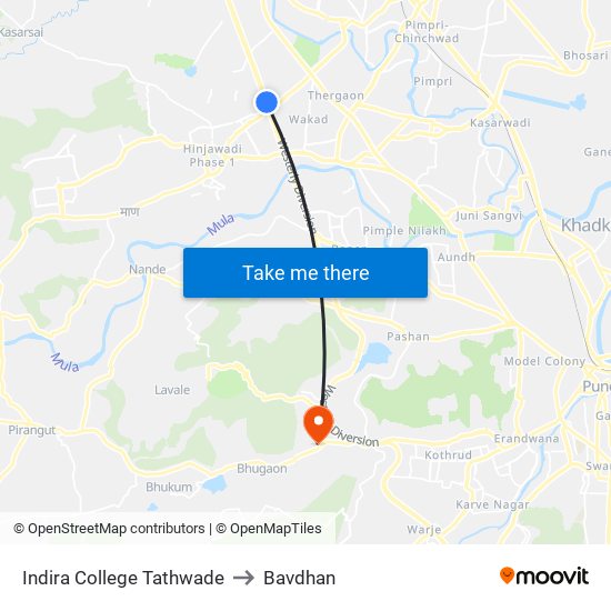 Indira College Tathwade to Bavdhan map