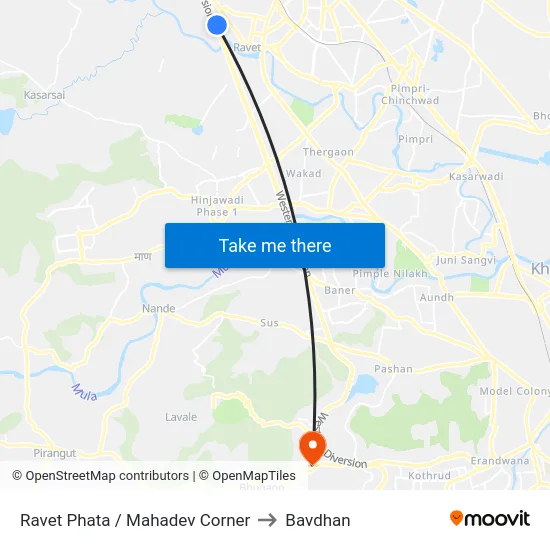 Ravet Phata / Mahadev Corner to Bavdhan map