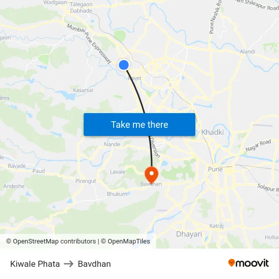 Kiwale Phata to Bavdhan map