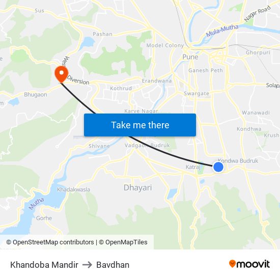 Khandoba Mandir to Bavdhan map