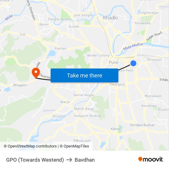 GPO (Towards Westend) to Bavdhan map