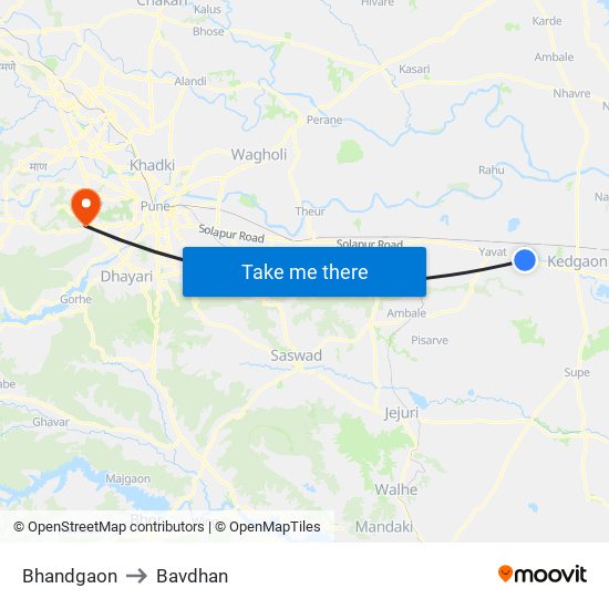 Bhandgaon to Bavdhan map