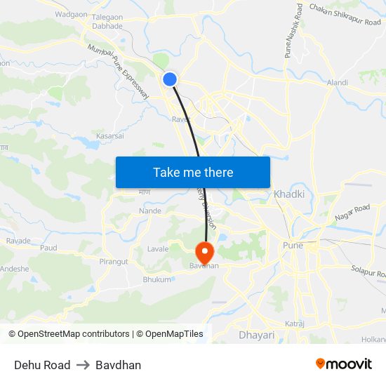 Dehu Road to Bavdhan map