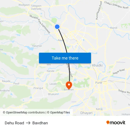 Dehu Road to Bavdhan map
