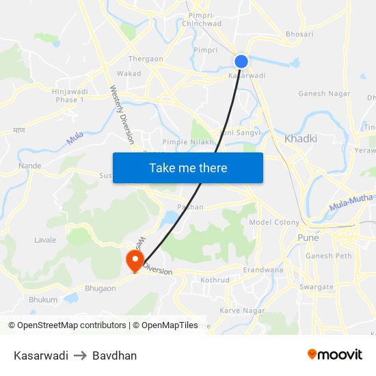 Kasarwadi to Bavdhan map