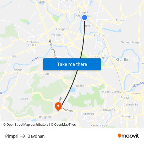 Pimpri to Bavdhan map