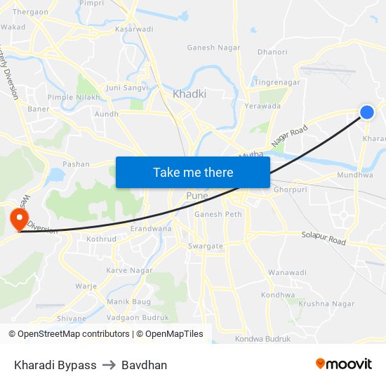 Kharadi Bypass to Bavdhan map