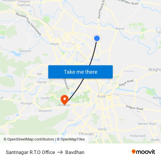 Santnagar R.T.O Office to Bavdhan map