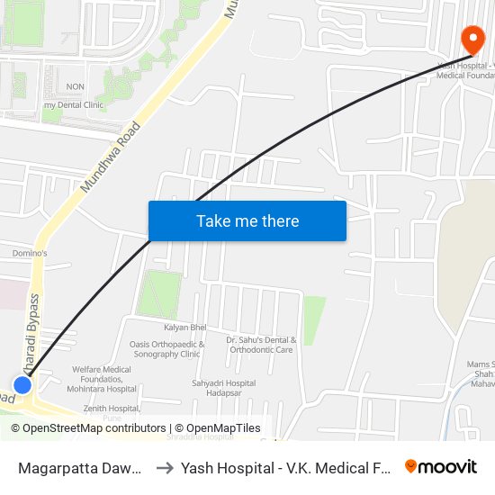 Magarpatta Dawakhana to Yash Hospital - V.K. Medical Foundation map