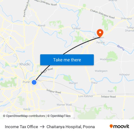 Income Tax Office to Chaitanya Hospital, Poona map