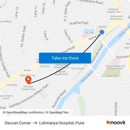 Deccan Corner to Lokmanya Hospital, Pune map