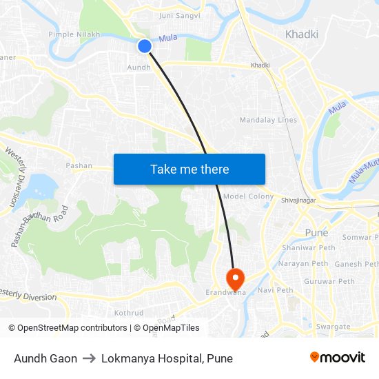 Aundh Gaon to Lokmanya Hospital, Pune map