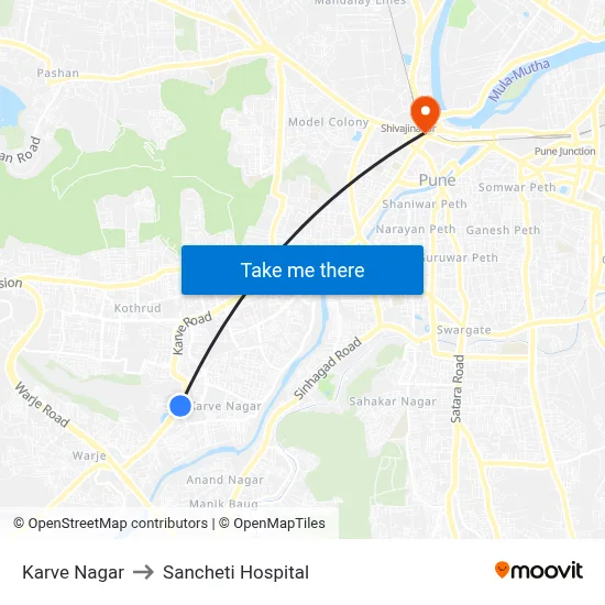 Karve Nagar to Sancheti Hospital map