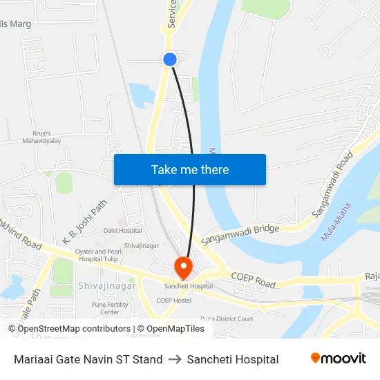 Mariaai Gate Navin ST Stand to Sancheti Hospital map