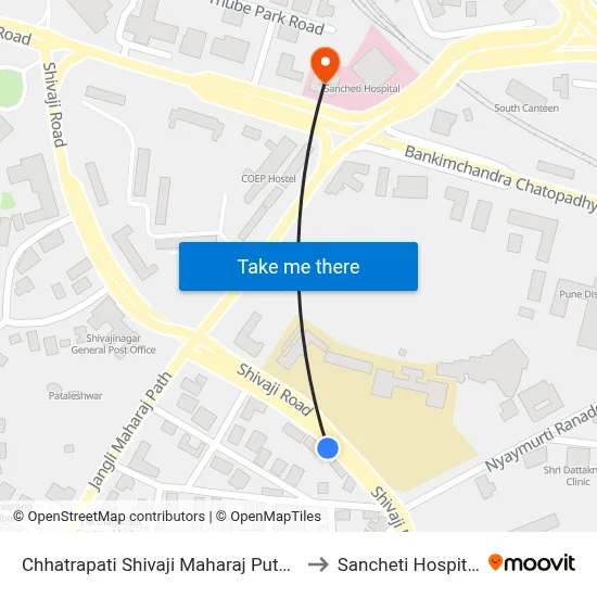 Chhatrapati Shivaji Maharaj Putala to Sancheti Hospital map