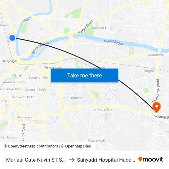 Mariaai Gate Navin ST Stand to Sahyadri Hospital Hadapsar map