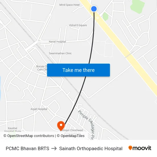 Pimpri Ma.Na.Pa Bhavan to Sainath Orthopaedic Hospital map
