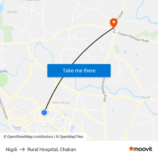 Nigdi to Rural Hospital, Chakan map