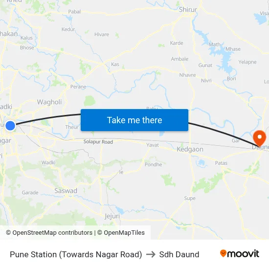 Pune Station (Towards Nagar Road) to Sdh Daund map