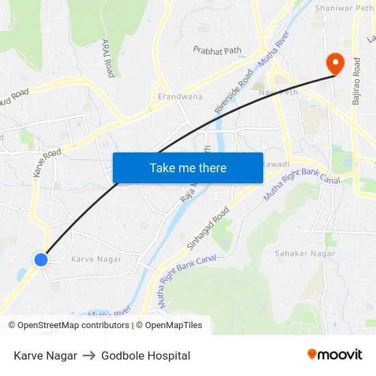 Karve Nagar to Godbole Hospital map