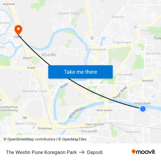The Westin Pune Koregaon Park to Dapodi map