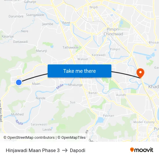 Hinjawadi Maan Phase 3 to Dapodi map