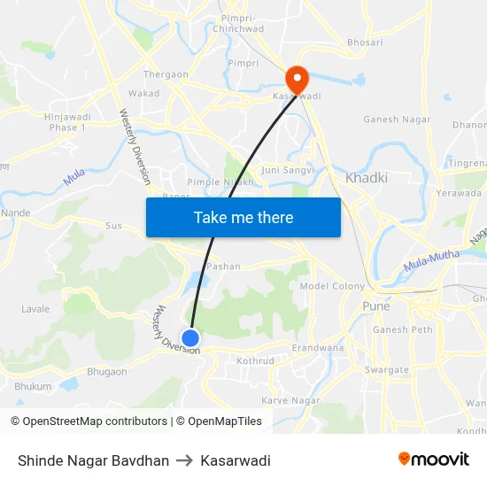 Shinde Nagar Bavdhan to Kasarwadi map
