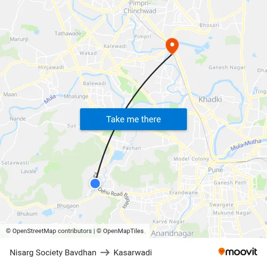 Nisarg Society Bavdhan to Kasarwadi map