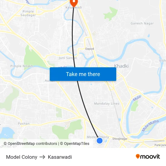 Model Colony to Kasarwadi map