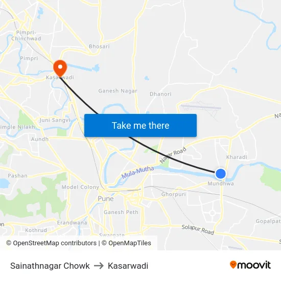 Sainathnagar Chowk to Kasarwadi map