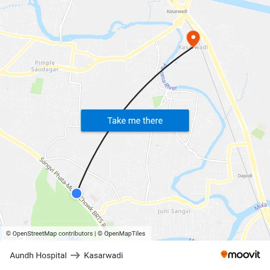 Aundh Hospital to Kasarwadi map