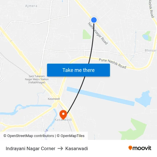Indrayani Nagar Corner to Kasarwadi map