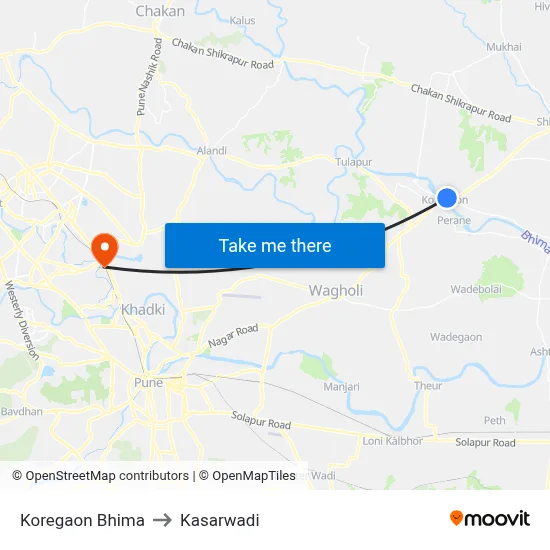 Koregaon Bhima to Kasarwadi map
