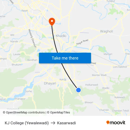 KJ College (Yewalewadi) to Kasarwadi map