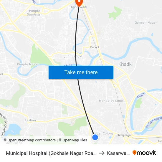 Municipal Hospital (Gokhale Nagar Road) to Kasarwadi map