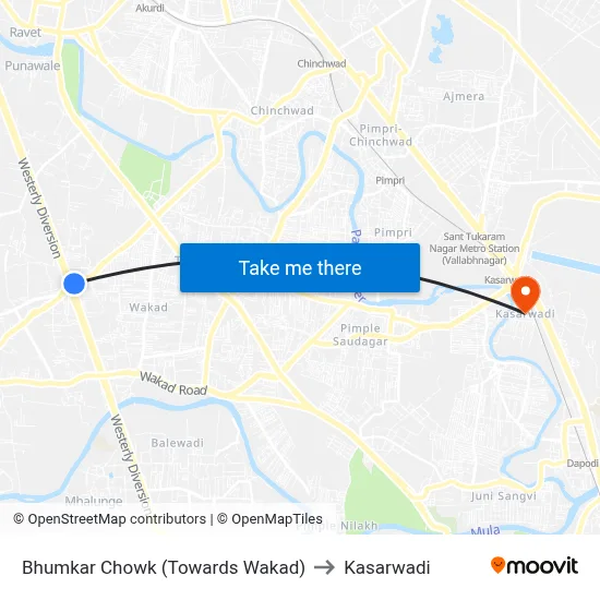 Bhumkar Chowk (Towards Wakad) to Kasarwadi map