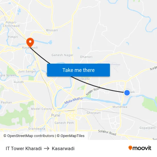 IT Tower Kharadi to Kasarwadi map