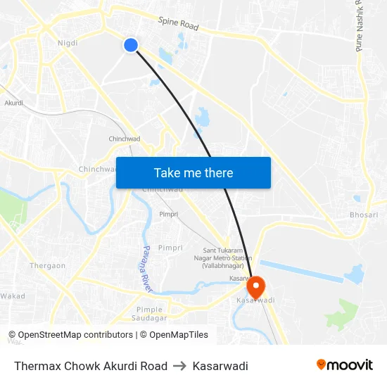 Thermax Chowk Akurdi Road to Kasarwadi map