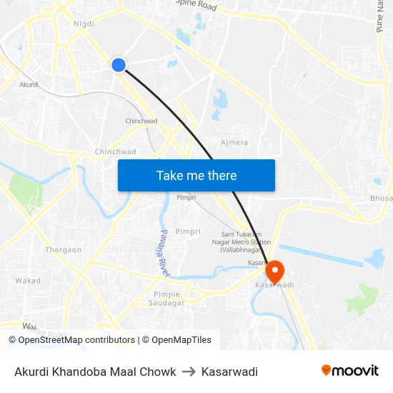 Akurdi Khandoba Maal Chowk to Kasarwadi map