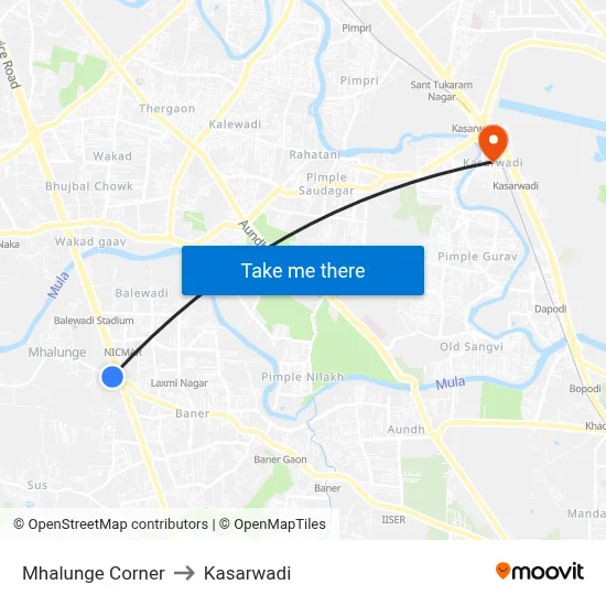 Mhalunge Corner to Kasarwadi map