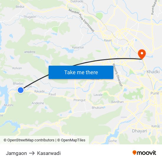 Jamgaon to Kasarwadi map