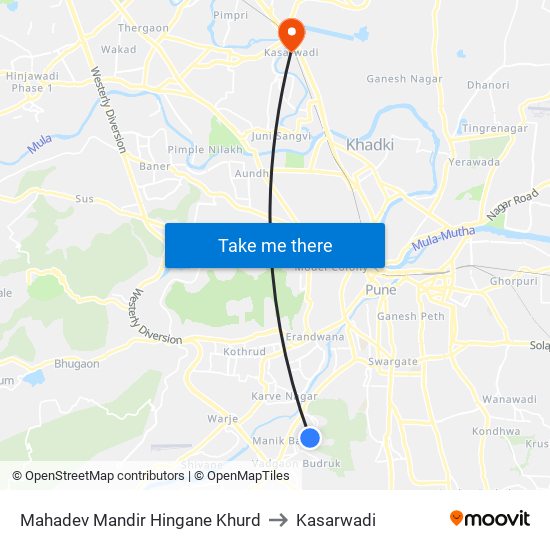Mahadev Mandir Hingane Khurd to Kasarwadi map