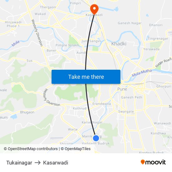 Tukainagar to Kasarwadi map